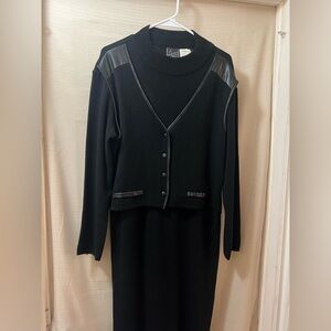 Nina Leonard Classic Maxi Black Dress Long Sleeve Faux Leather